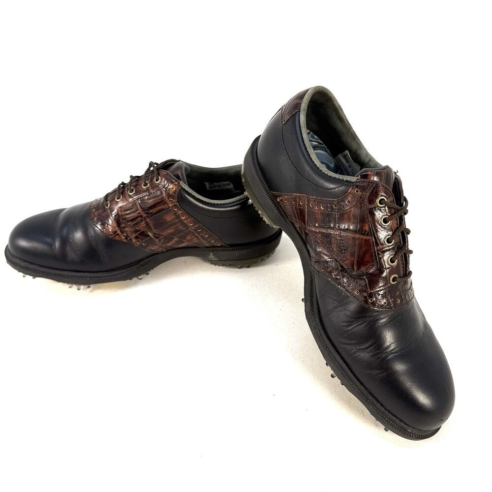 FootJoy Dryjoys Tour Golf Shoes Men’s Sz. 9 M Black Brown Leather Gator 53729